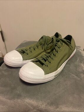 Low-Top Olive Green Canvas Athletic Sneakers